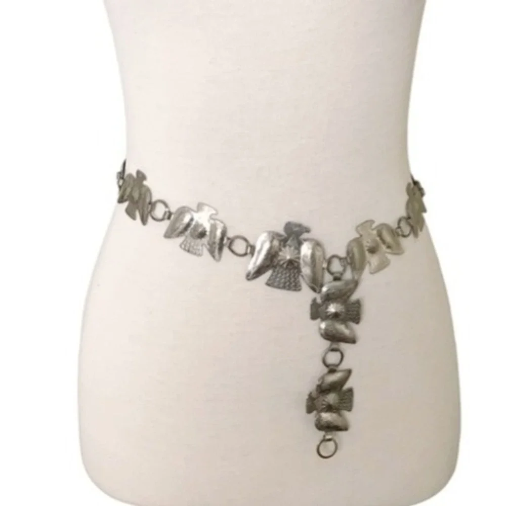 Vintage Fiesta Thunderbird Concho Belt Silver Tone Southwestern Phoenix 34 Inch